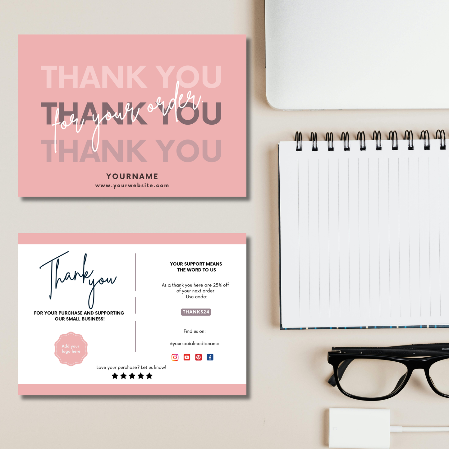 π Thank You Card Template β Editable Canva (14.8 x 10.5 cm) π