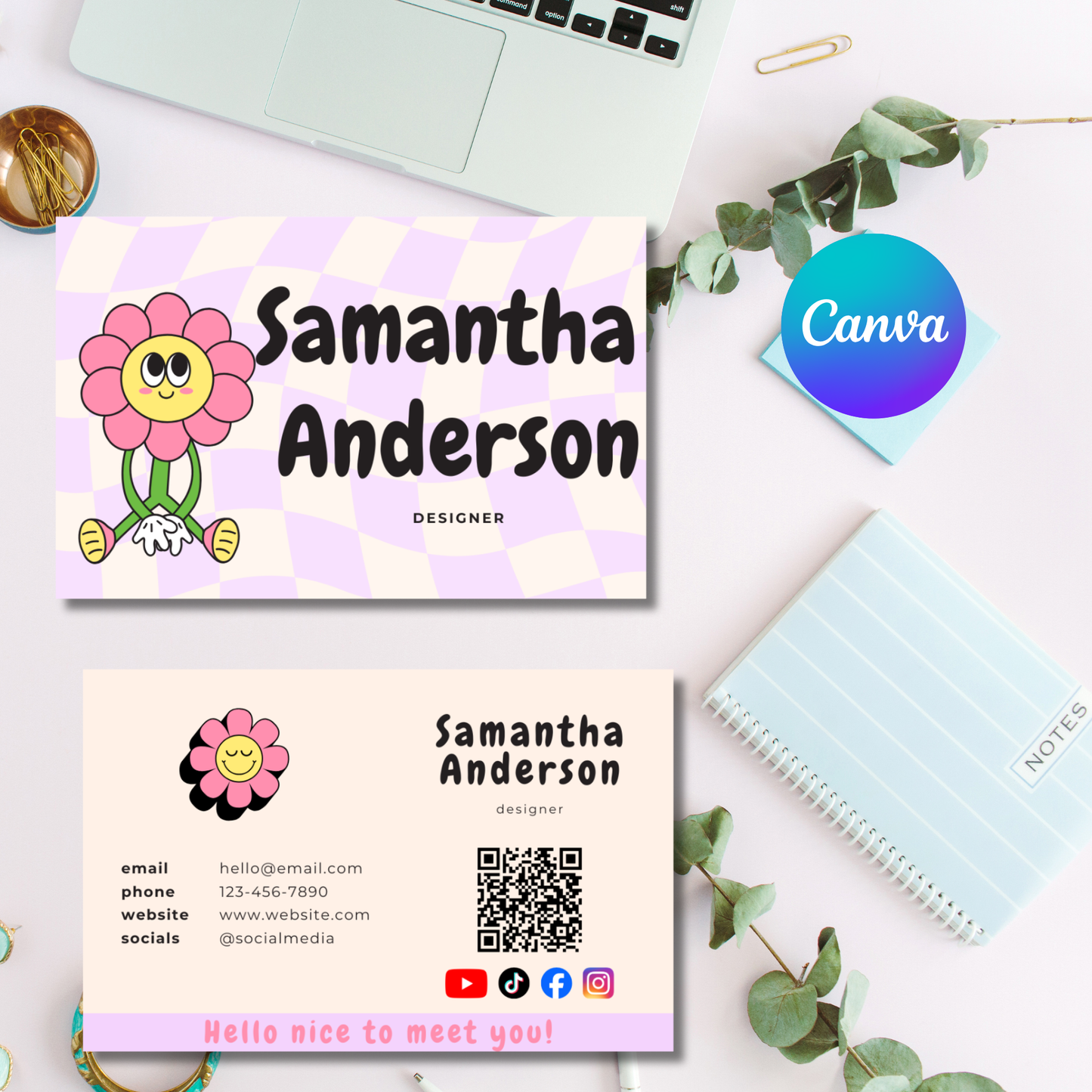πΈ Retro Flower Business Card Template β Editable Canva Design