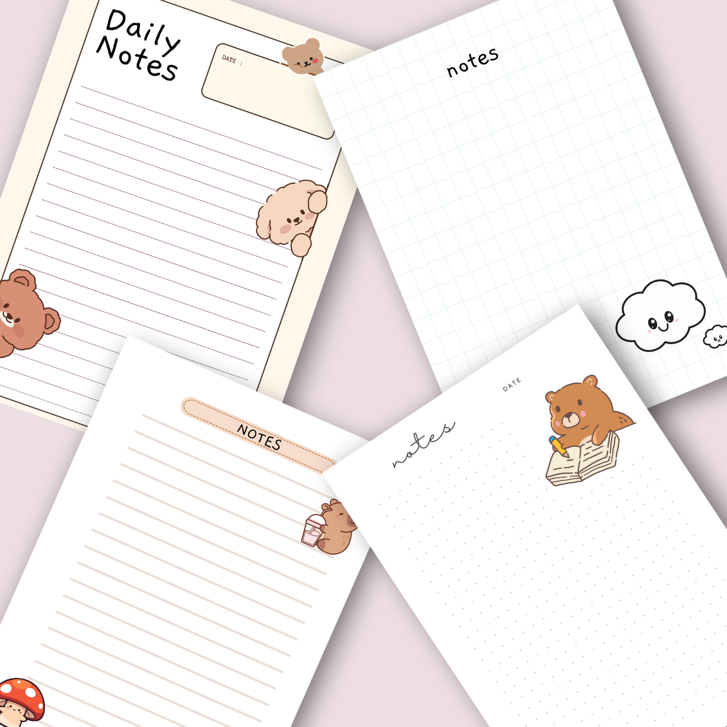 ✏️📒 4 A4 Notepads – Digital Download (PNG & PDF)