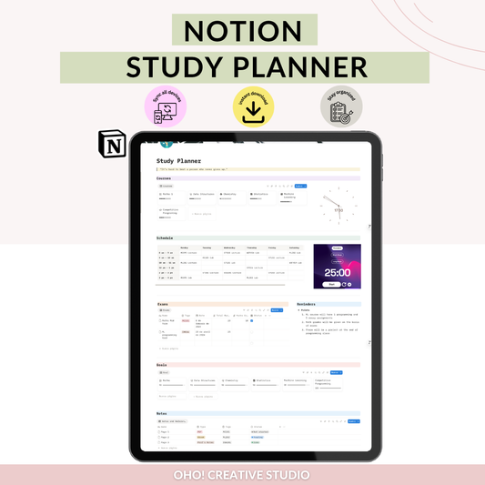 Notion Study Planner digital para organizar cursos, horarios, exámenes, objetivos y notas